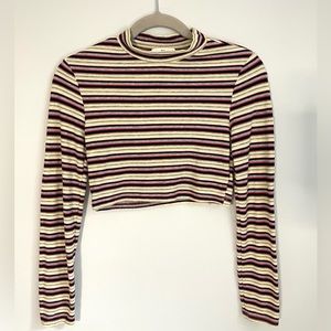 BP Long Sleeve Yellow Striped Mock Neck Y2K 70s Crop Top Size Small